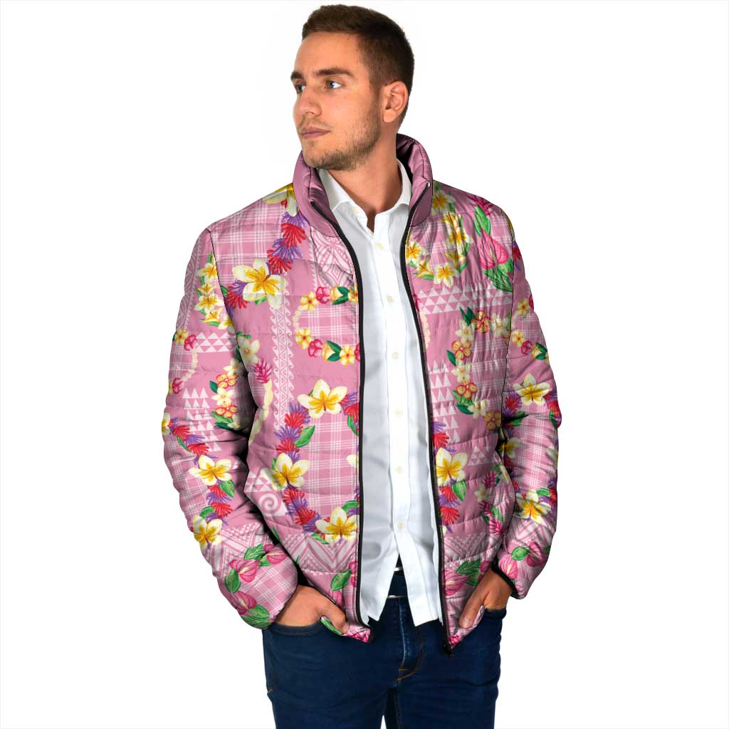 Hawaiian Leis Padded Jacket Kakau Tattoos and Palaka Pastel Pink Color