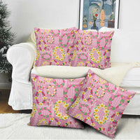 Hawaiian Leis Pillow Cover Kakau Tattoos and Palaka Pastel Pink Color