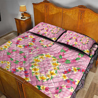 Hawaiian Leis Quilt Bed Set Kakau Tattoos and Palaka Pastel Pink Color