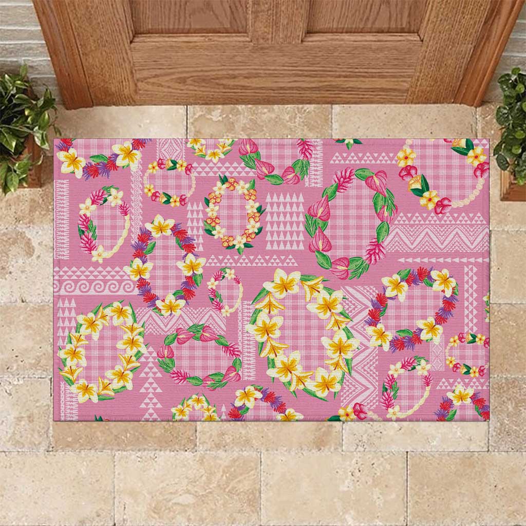 Hawaiian Leis Rubber Doormat Kakau Tattoos and Palaka Pastel Pink Color
