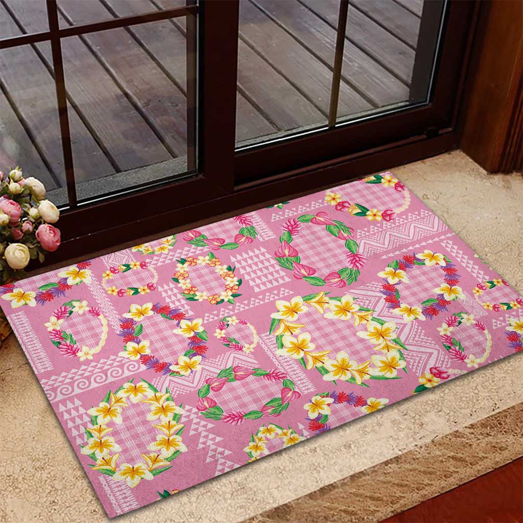 Hawaiian Leis Rubber Doormat Kakau Tattoos and Palaka Pastel Pink Color