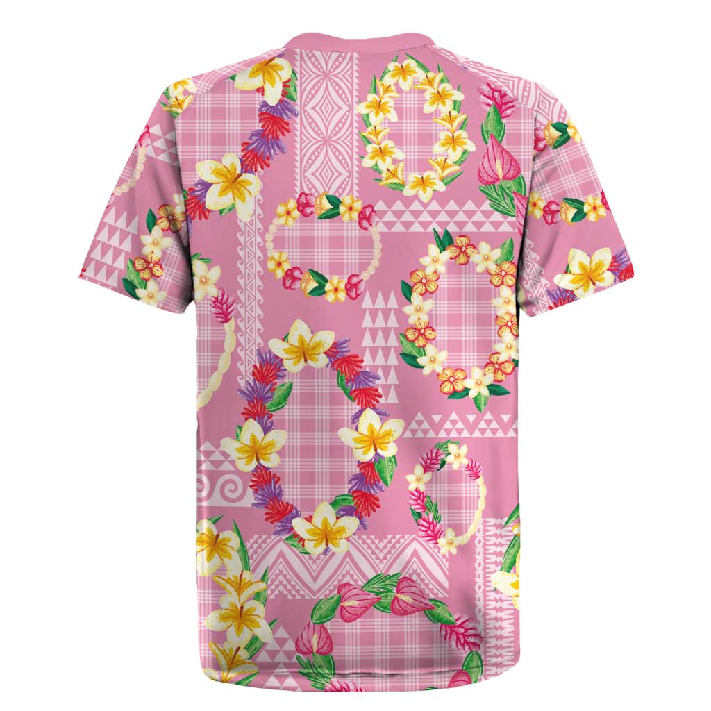 Hawaiian Leis Rugby Jersey Kakau Tattoos and Palaka Pastel Pink Color