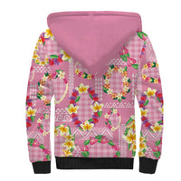 Hawaiian Leis Sherpa Hoodie Kakau Tattoos and Palaka Pastel Pink Color