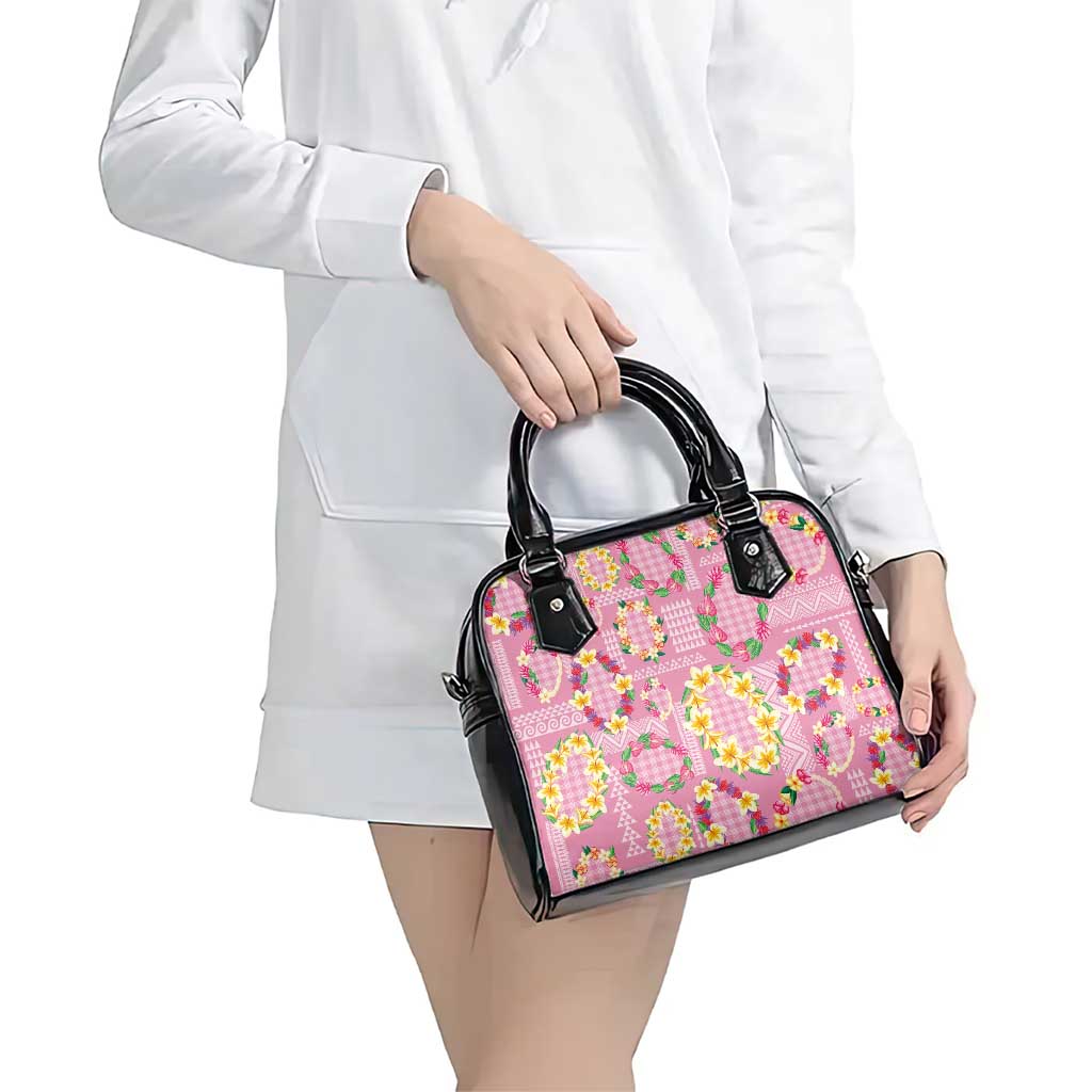 Hawaiian Leis Shoulder Handbag Kakau Tattoos and Palaka Pastel Pink Color