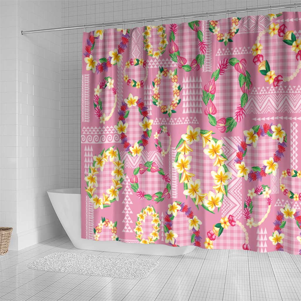 Hawaiian Leis Shower Curtain Kakau Tattoos and Palaka Pastel Pink Color