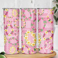 Hawaiian Leis Skinny Tumbler Kakau Tattoos and Palaka Pastel Pink Color LT03 - Polynesian Pride