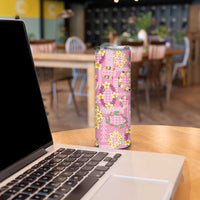 Hawaiian Leis Skinny Tumbler Kakau Tattoos and Palaka Pastel Pink Color LT03 - Polynesian Pride