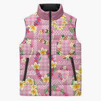 Hawaiian Leis Sleeveless Puffer Jacket Kakau Tattoos and Palaka Pastel Pink Color
