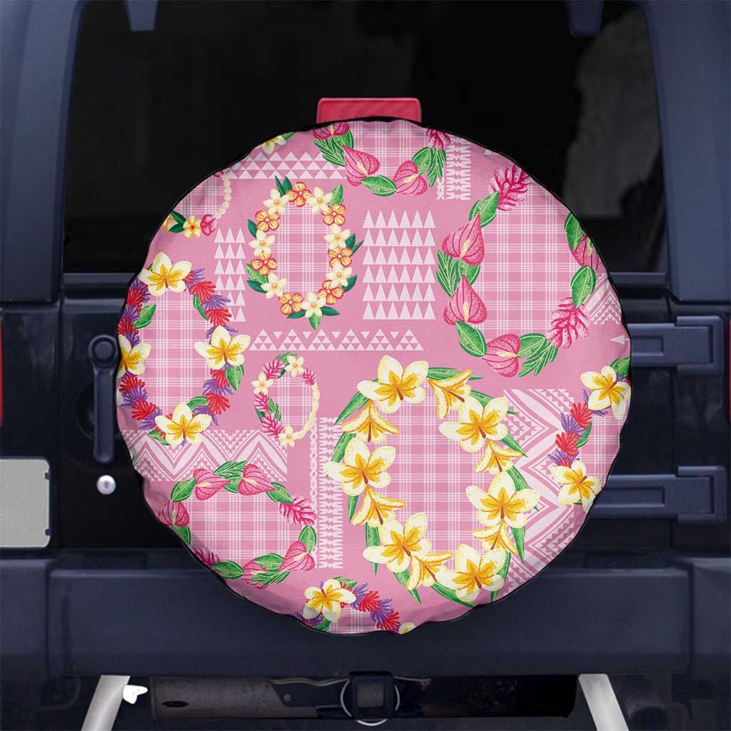 Hawaiian Leis Spare Tire Cover Kakau Tattoos and Palaka Pastel Pink Color