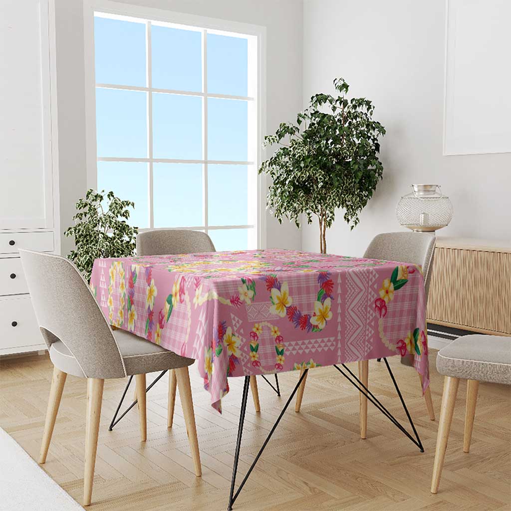 Hawaiian Leis Tablecloth Kakau Tattoos and Palaka Pastel Pink Color