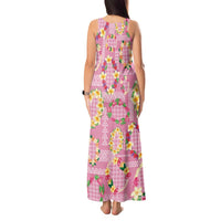 Hawaiian Leis Tank Maxi Dress Kakau Tattoos and Palaka Pastel Pink Color