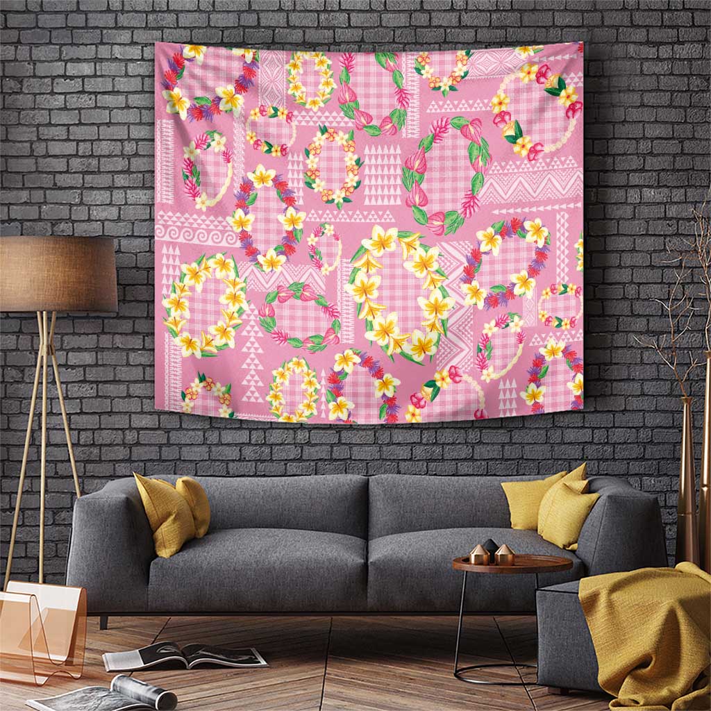 Hawaiian Leis Tapestry Kakau Tattoos and Palaka Pastel Pink Color