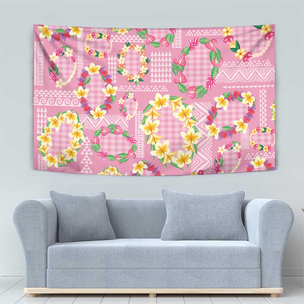 Hawaiian Leis Tapestry Kakau Tattoos and Palaka Pastel Pink Color