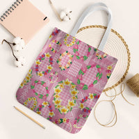 Hawaiian Leis Tote Bag Kakau Tattoos and Palaka Pastel Pink Color