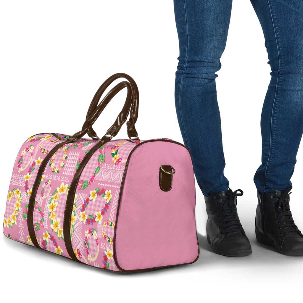 Hawaiian Leis Travel Bag Kakau Tattoos and Palaka Pastel Pink Color