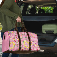 Hawaiian Leis Travel Bag Kakau Tattoos and Palaka Pastel Pink Color