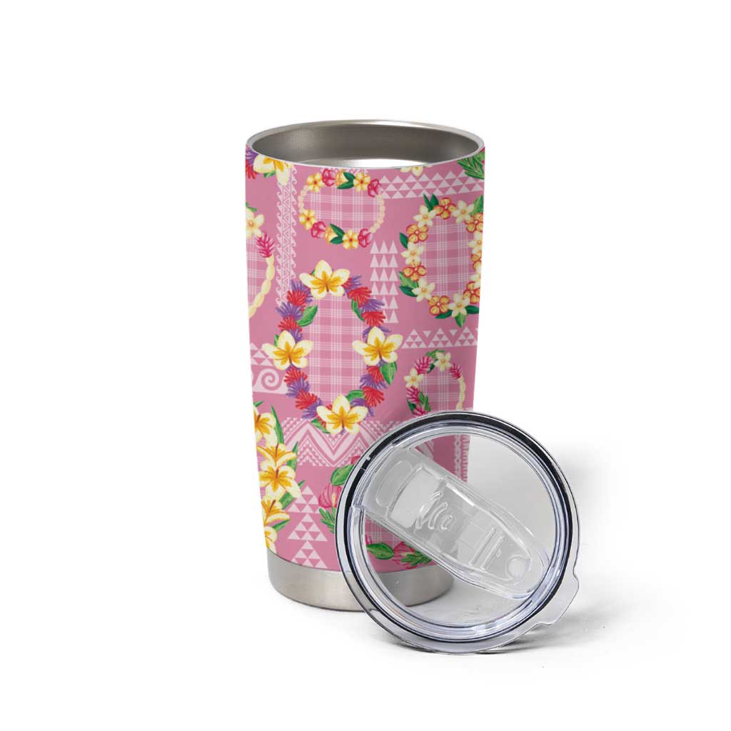 Hawaiian Leis Tumbler Cup Kakau Tattoos and Palaka Pastel Pink Color