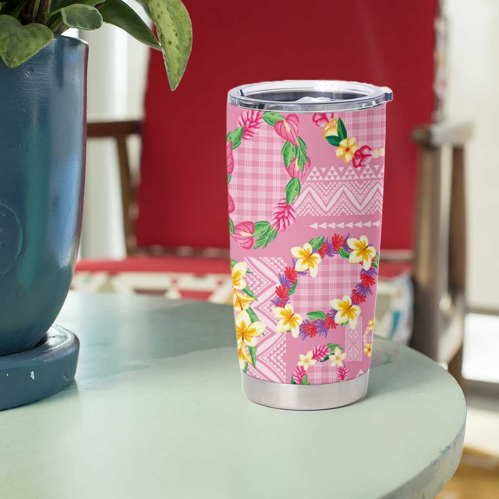 Hawaiian Leis Tumbler Cup Kakau Tattoos and Palaka Pastel Pink Color