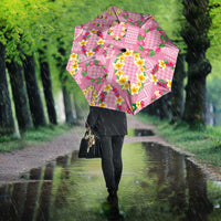 Hawaiian Leis Umbrella Kakau Tattoos and Palaka Pastel Pink Color