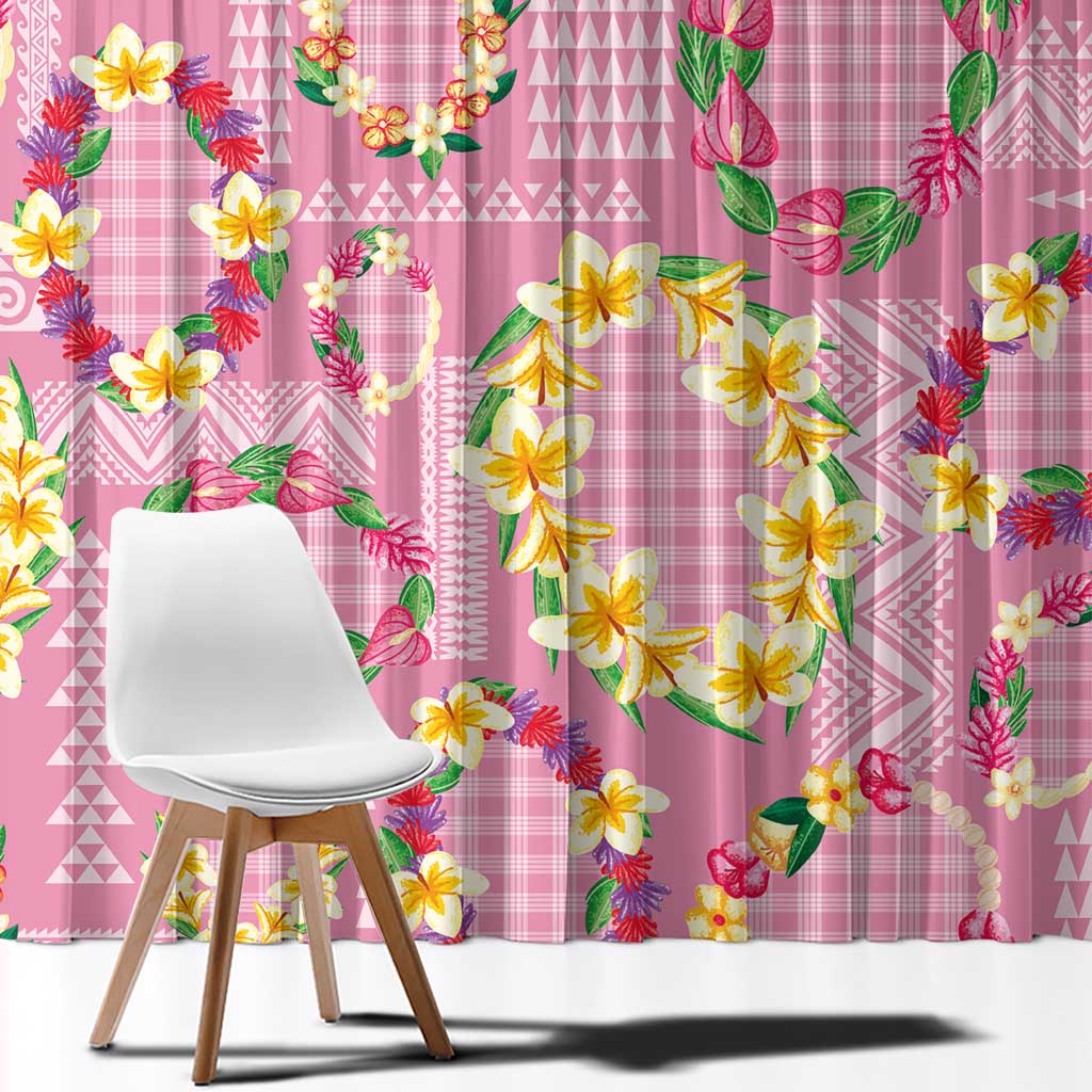 Hawaiian Leis Window Curtain Kakau Tattoos and Palaka Pastel Pink Color