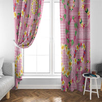 Hawaiian Leis Window Curtain Kakau Tattoos and Palaka Pastel Pink Color