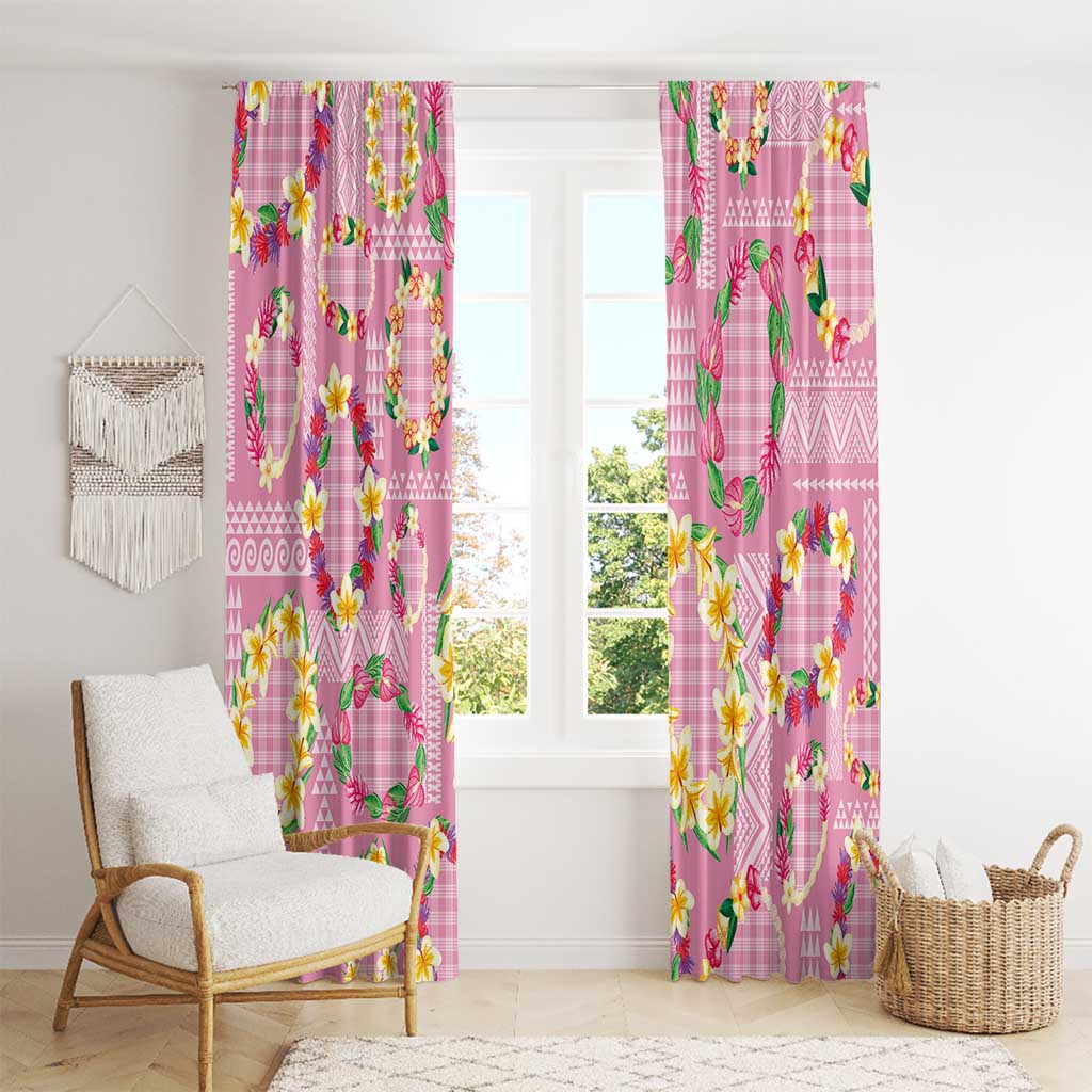 Hawaiian Leis Window Curtain Kakau Tattoos and Palaka Pastel Pink Color