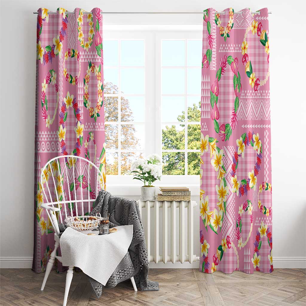 Hawaiian Leis Window Curtain Kakau Tattoos and Palaka Pastel Pink Color