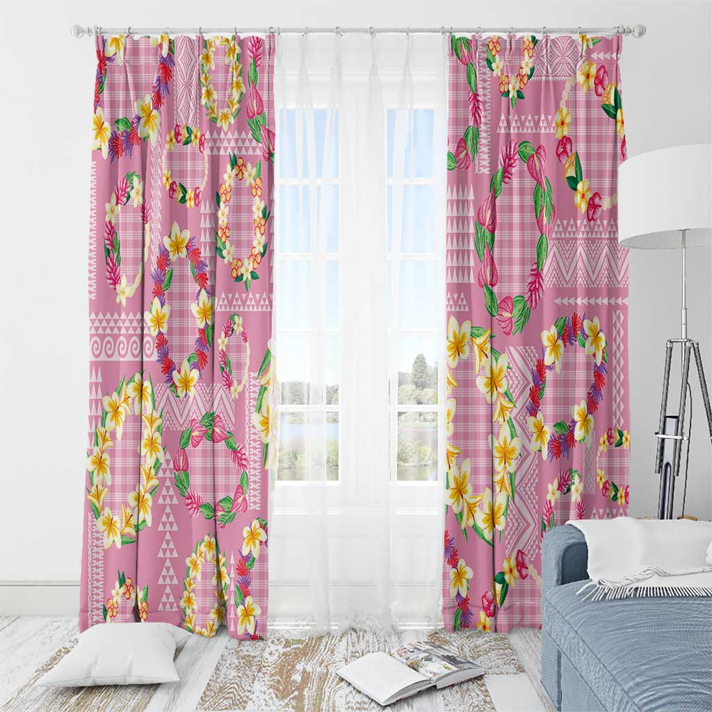 Hawaiian Leis Window Curtain Kakau Tattoos and Palaka Pastel Pink Color