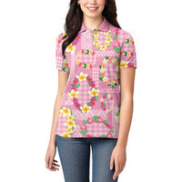 Hawaiian Leis Women Polo Shirt Kakau Tattoos and Palaka Pastel Pink Color