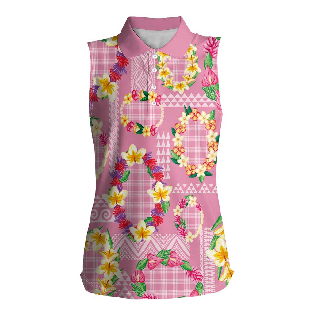 Hawaiian Leis Women Sleeveless Polo Shirt Kakau Tattoos and Palaka Pastel Pink Color LT03 Female Pink - Polynesian Pride