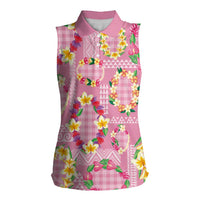 Hawaiian Leis Women Sleeveless Polo Shirt Kakau Tattoos and Palaka Pastel Pink Color LT03 Female Pink - Polynesian Pride