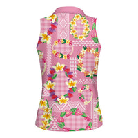 Hawaiian Leis Women Sleeveless Polo Shirt Kakau Tattoos and Palaka Pastel Pink Color LT03 - Polynesian Pride