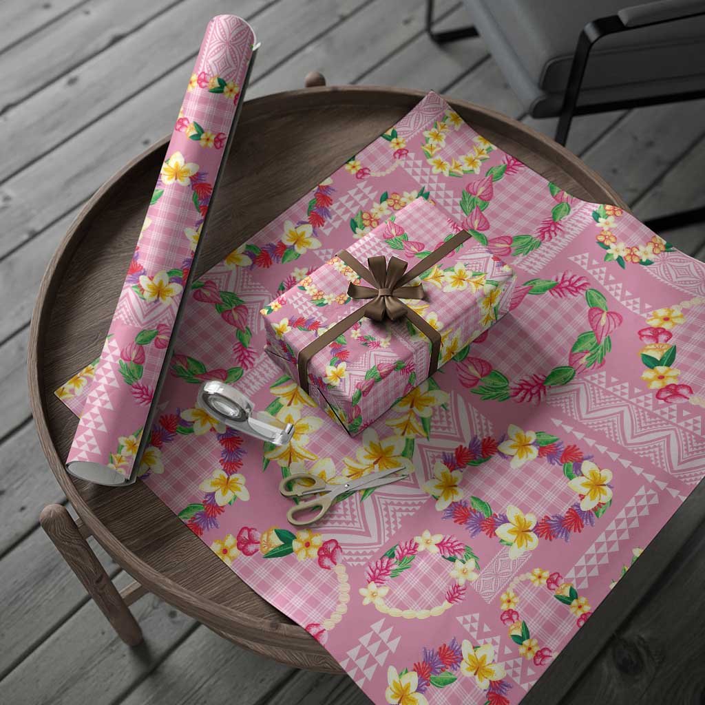 Hawaiian Leis Wrapping Paper Kakau Tattoos and Palaka Pastel Pink Color