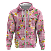 Hawaiian Leis Zip Hoodie Kakau Tattoos and Palaka Pastel Pink Color