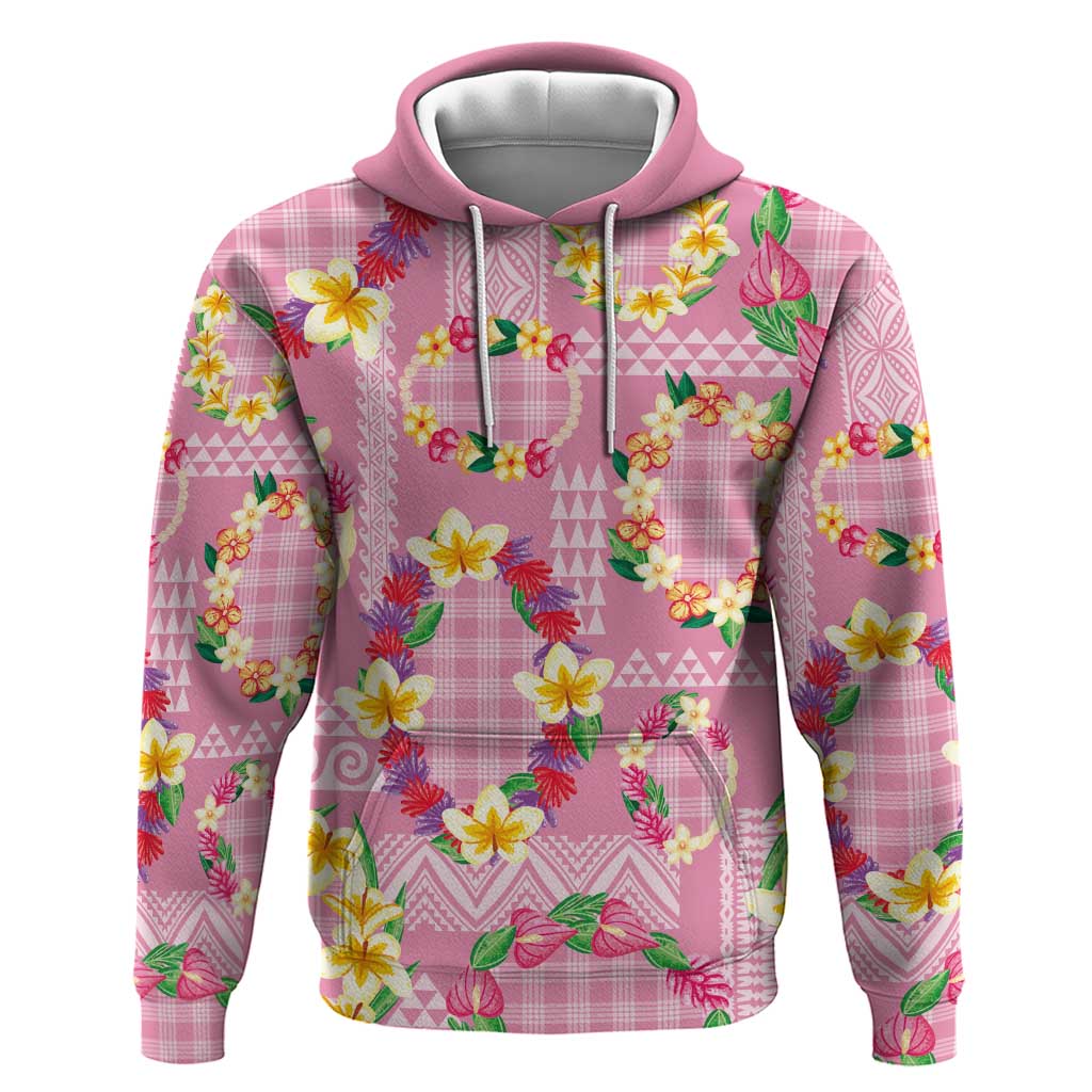Hawaiian Leis Zip Hoodie Kakau Tattoos and Palaka Pastel Pink Color