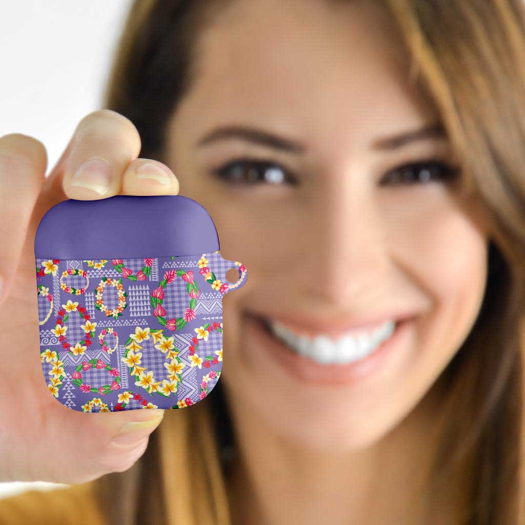 Hawaiian Leis AirPods Case Kakau Tattoos and Palaka Pastel Purple Color