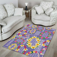 Hawaiian Leis Area Rug Kakau Tattoos and Palaka Pastel Purple Color