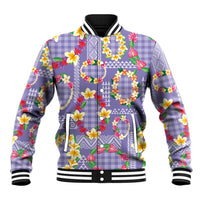 Hawaiian Leis Baseball Jacket Kakau Tattoos and Palaka Pastel Purple Color
