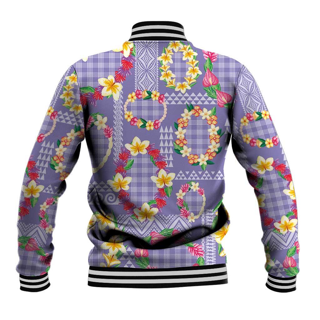 Hawaiian Leis Baseball Jacket Kakau Tattoos and Palaka Pastel Purple Color
