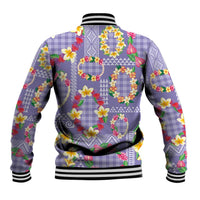 Hawaiian Leis Baseball Jacket Kakau Tattoos and Palaka Pastel Purple Color