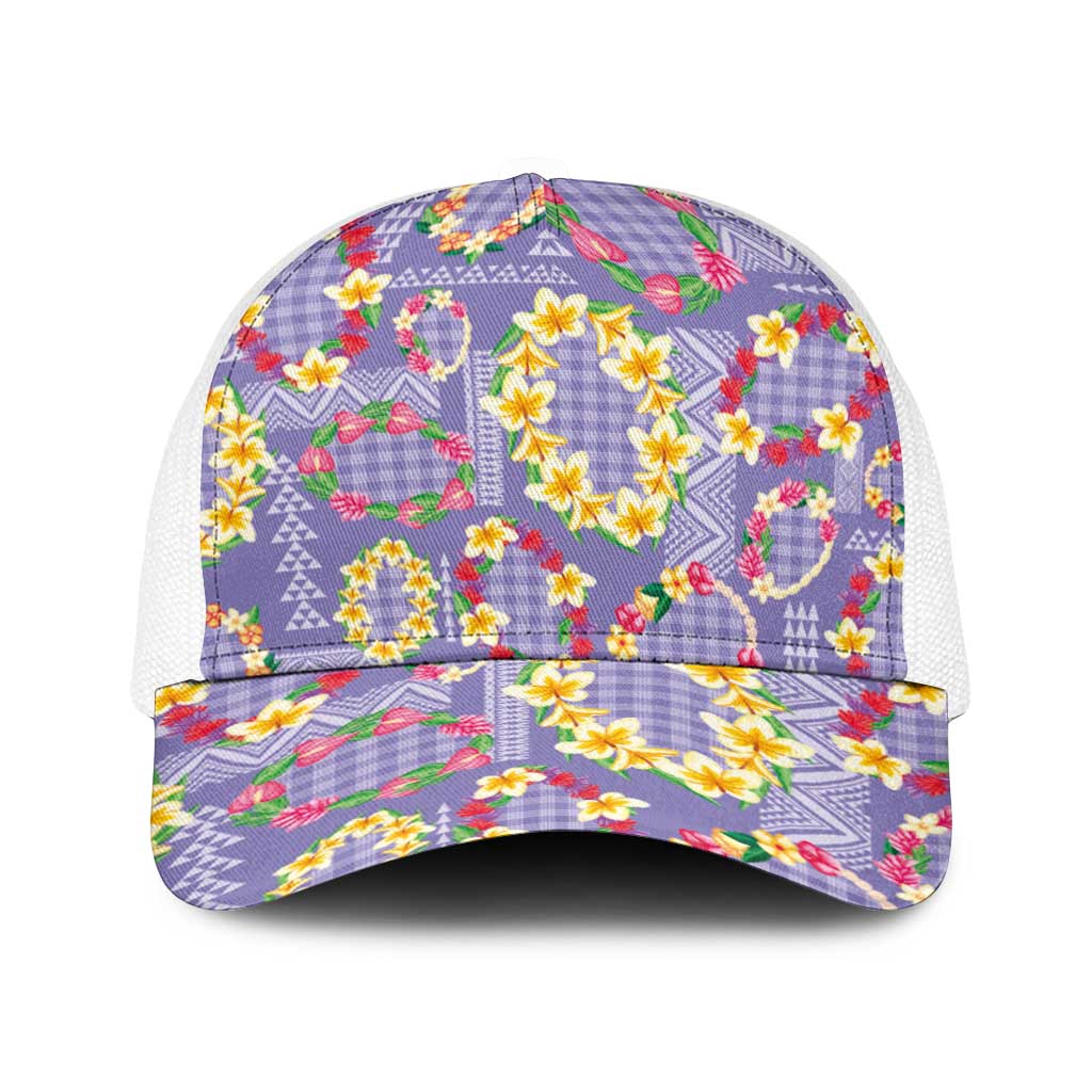 Hawaiian Leis Baseball Net Cap Kakau Tattoos and Palaka Pastel Purple Color