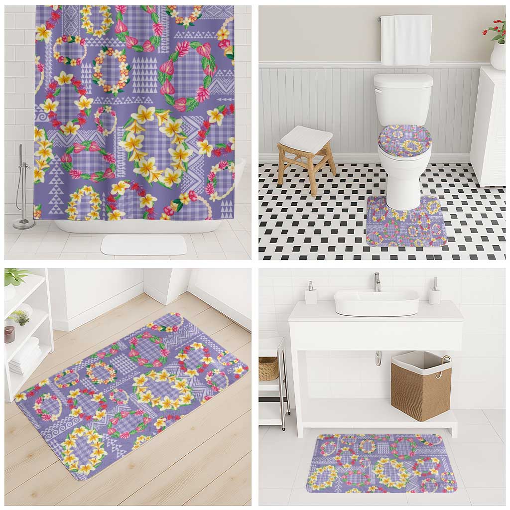 Hawaiian Leis Bathroom Set Kakau Tattoos and Palaka Pastel Purple Color