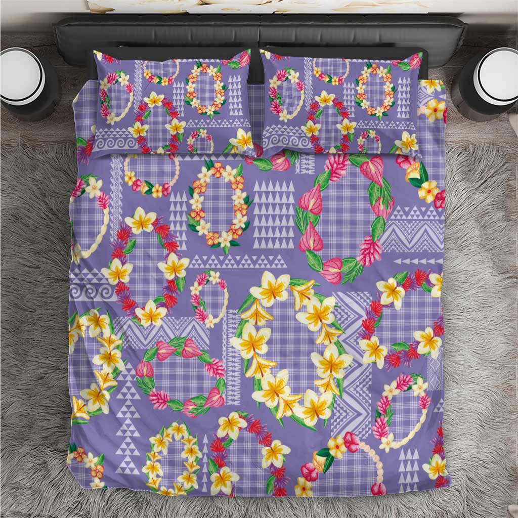 Hawaiian Leis Bedding Set Kakau Tattoos and Palaka Pastel Purple Color