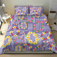 Hawaiian Leis Bedding Set Kakau Tattoos and Palaka Pastel Purple Color
