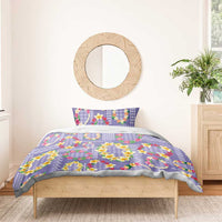Hawaiian Leis Bedding Set Kakau Tattoos and Palaka Pastel Purple Color