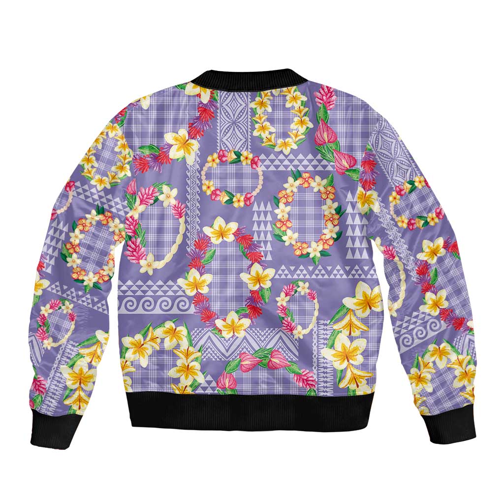 Hawaiian Leis Bomber Jacket Kakau Tattoos and Palaka Pastel Purple Color
