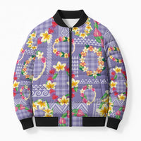 Hawaiian Leis Bomber Puffer Jacket Kakau Tattoos and Palaka Pastel Purple Color