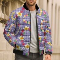 Hawaiian Leis Bomber Puffer Jacket Kakau Tattoos and Palaka Pastel Purple Color