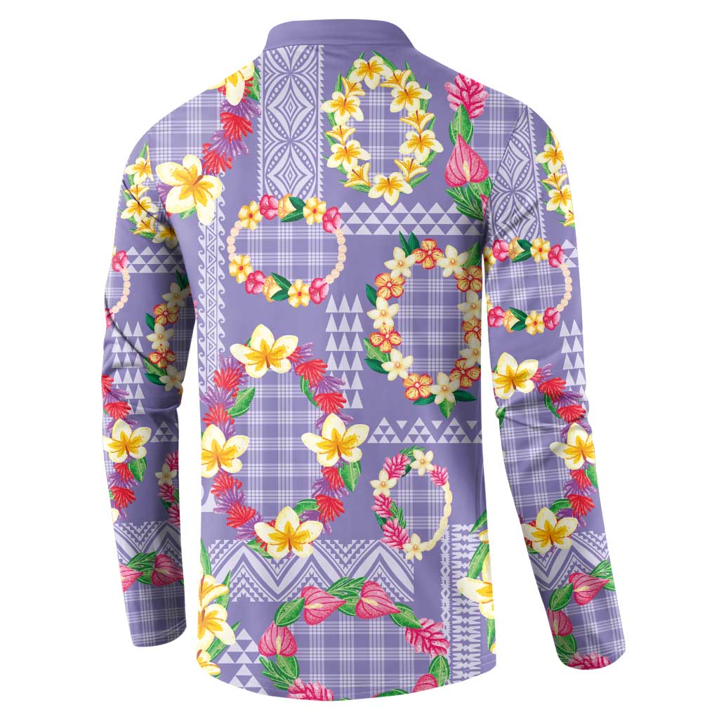 Hawaiian Leis Button Sweatshirt Kakau Tattoos and Palaka Pastel Purple Color