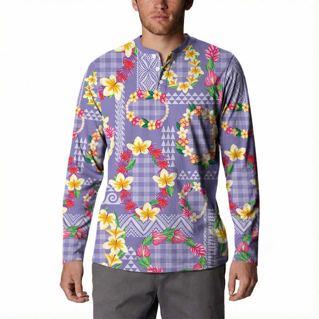 Hawaiian Leis Button Sweatshirt Kakau Tattoos and Palaka Pastel Purple Color